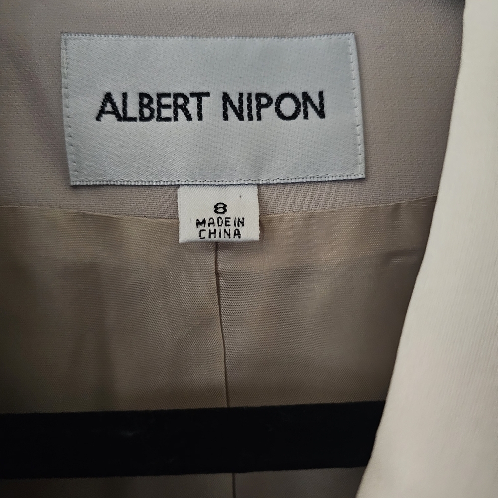 ALBERT NIPON Cream Ivory 2pc Suit Coat Blazer And Pants Set Size 8 - Picture 2 of 16